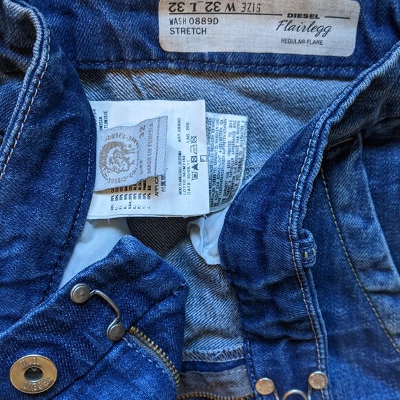 Diesel Flairlegg Blue Jeans 32 Flare Stretch Denim - Picture 3 of 6